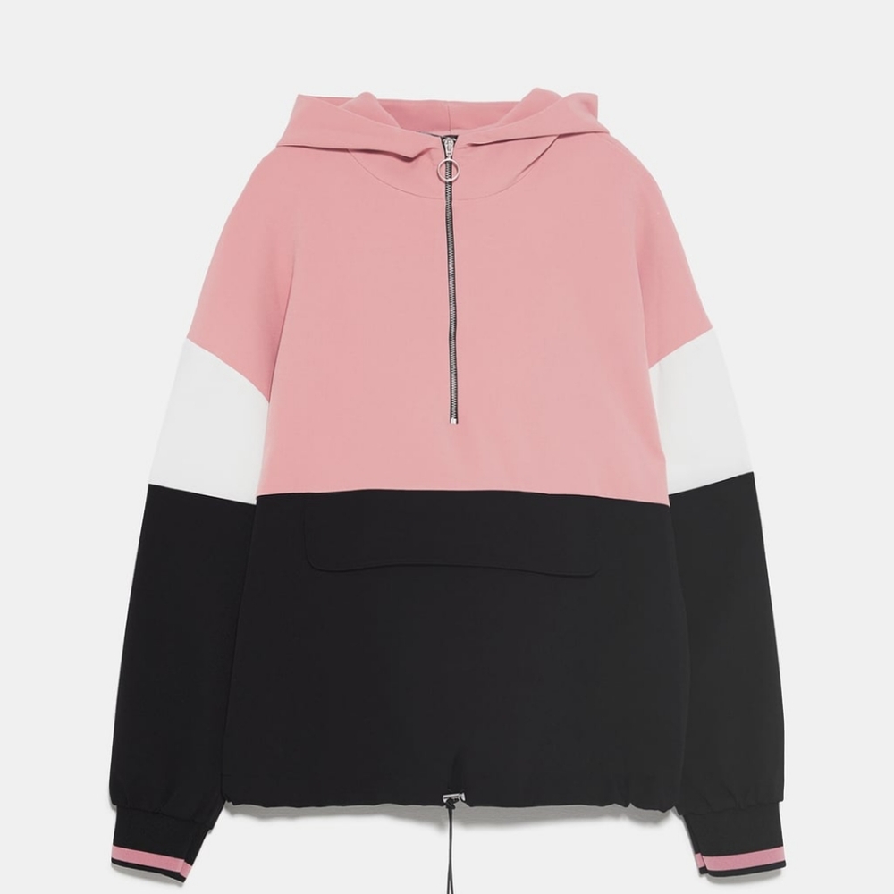 Zara pink white black colorblock zip-up top